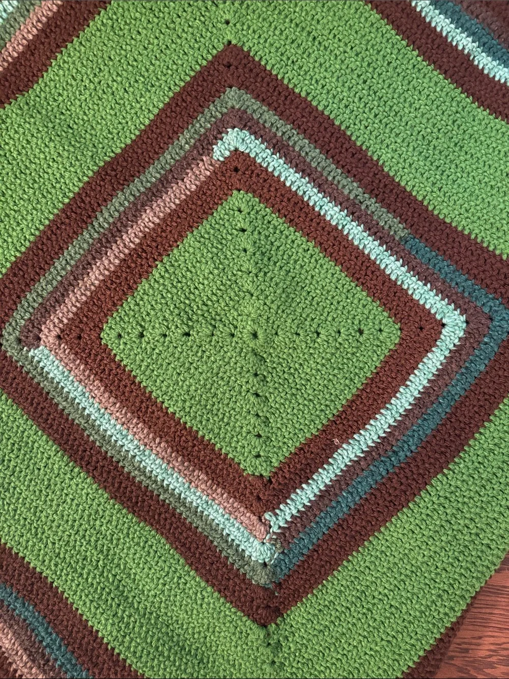 Green and Brown Striped Crochet Throw Blanket - Brand Unspecified